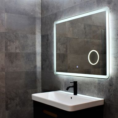 DUSEL Зеркало LED Smart DE-M3051 75x100 сенсорное включение, подогрев, часы, температура, увеличение